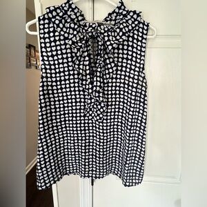 LOFT Navy and White Heart Print Blouse Women Medium